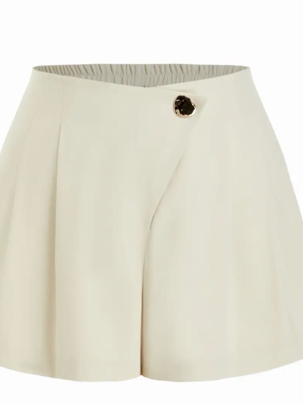 Cider Cream High-Waist Wrap Shorts with Decorative Button